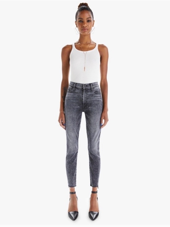 MOTHER Denim - MOTHER - Stunner Zip Ankle Step Fray Skinny Jeans in Train Stops grey size 24